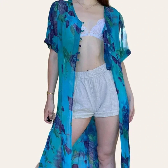 Vintage 90s/y2k Phool sheer duster mesh overdress/swim coverup caftan Medium - Picture 6 of 8